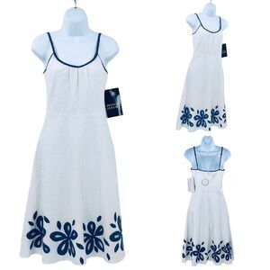 Spencer Jeremy White Eyelet Blue Floral Cut Out Dress Sz. 4